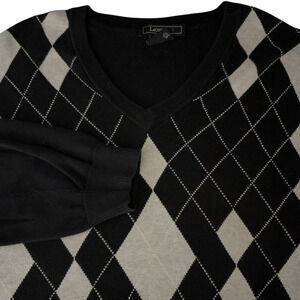 Lacoste Argyle/Diamond Sweater Mens Size FR 7 (XXL )Black Gray V-Neck Cotton